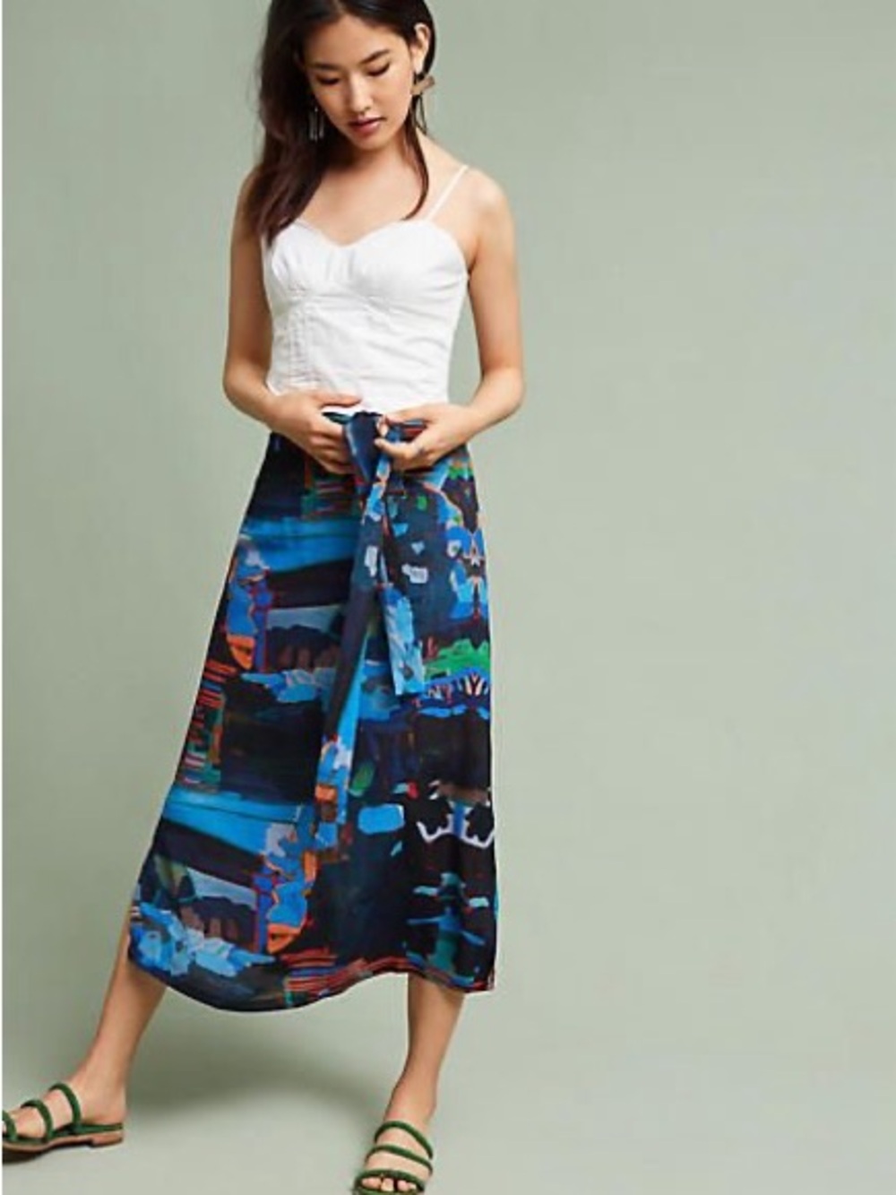 Printed Blue Abstract Midi Skirt By Blnk London